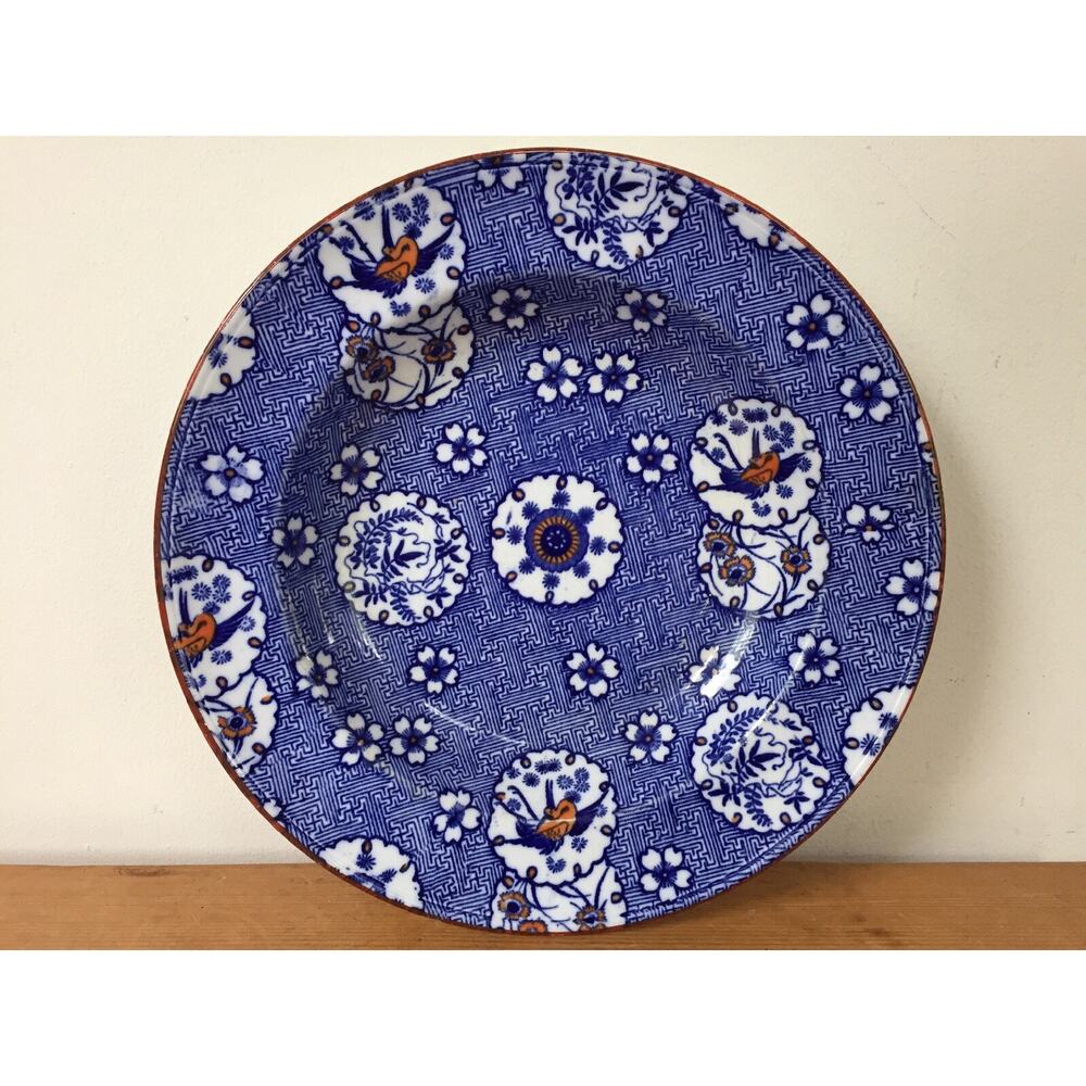Antique Minton Oriental Asian Floral Flow Blue Transferware Pasta Bowl Plate 10"